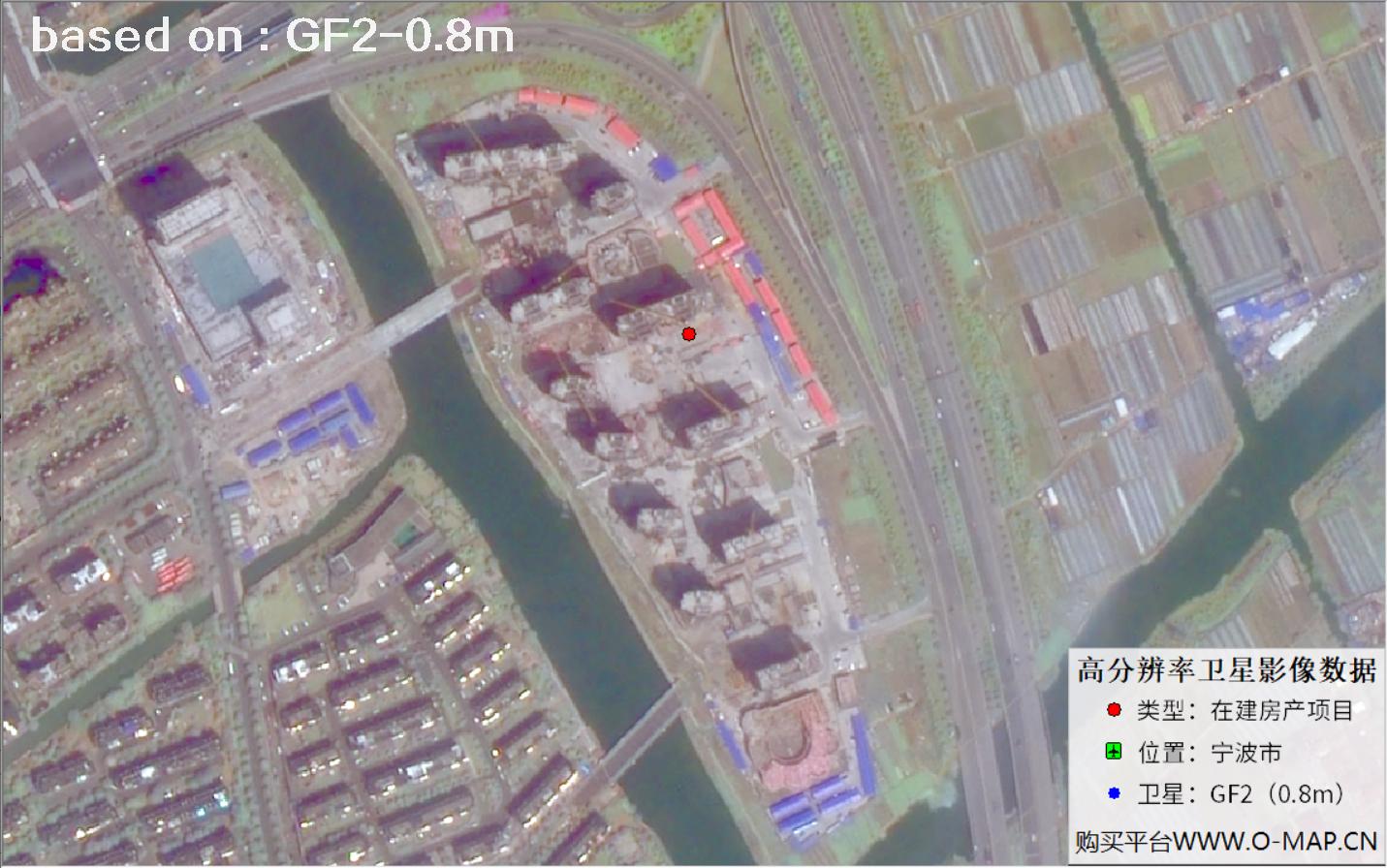 GF2卫星拍摄的宁波市在建房地产项目卫星图