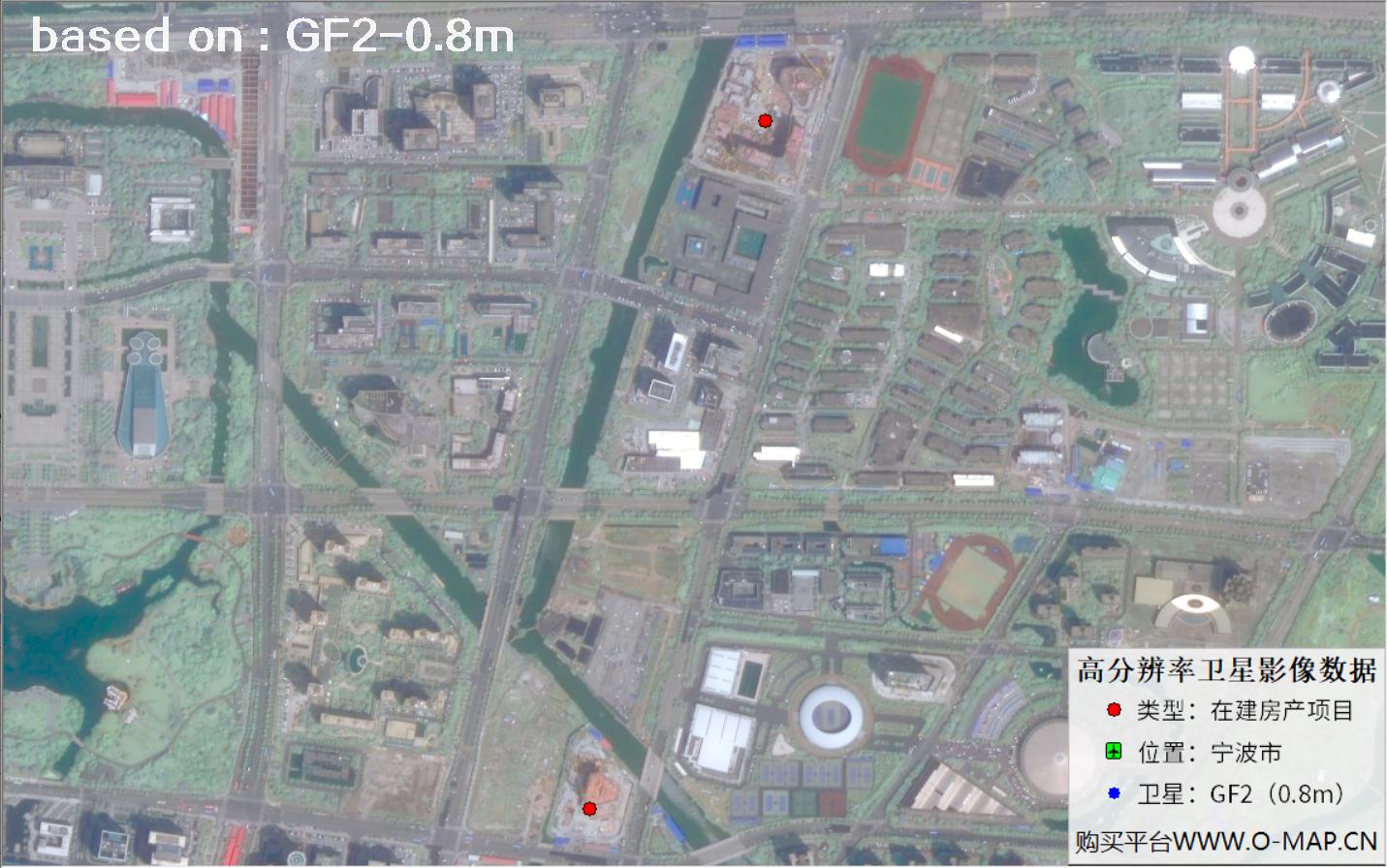 GF2卫星拍摄的宁波市在建房地产项目卫星图