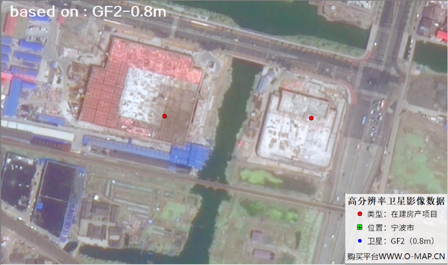 GF2卫星拍摄的宁波市在建房地产项目卫星图