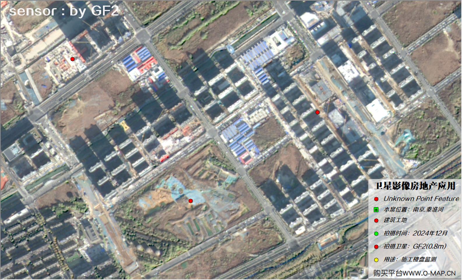 0.8米GF2卫星2024年拍摄的南京市在建楼盘卫星图像
