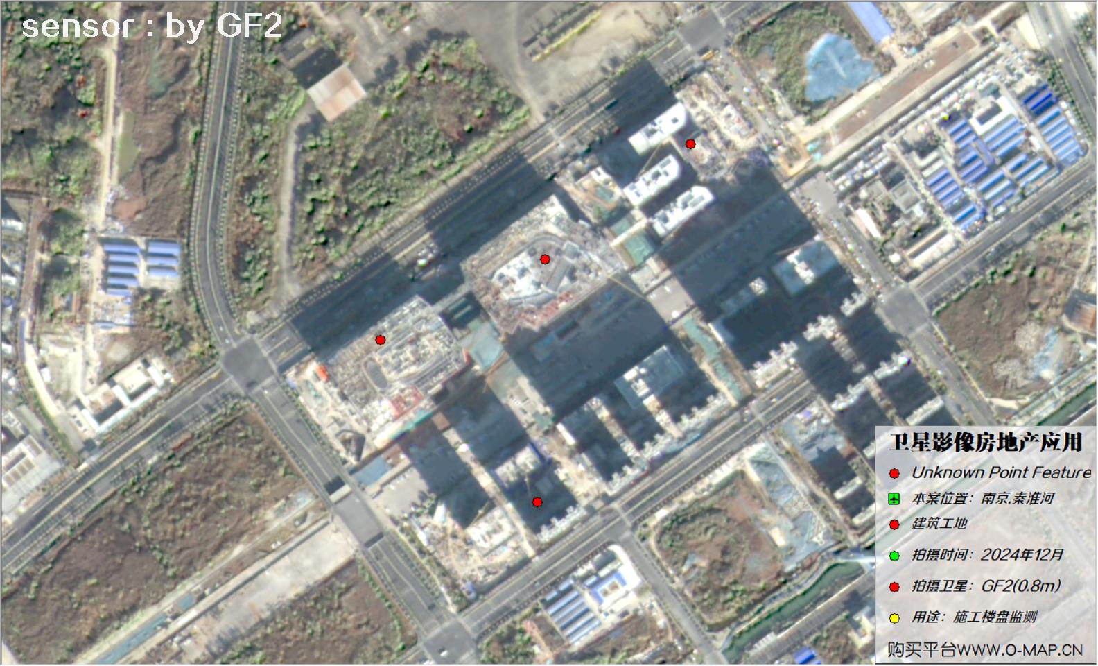 0.8米GF2卫星2024年拍摄的南京市在建楼盘卫星图像