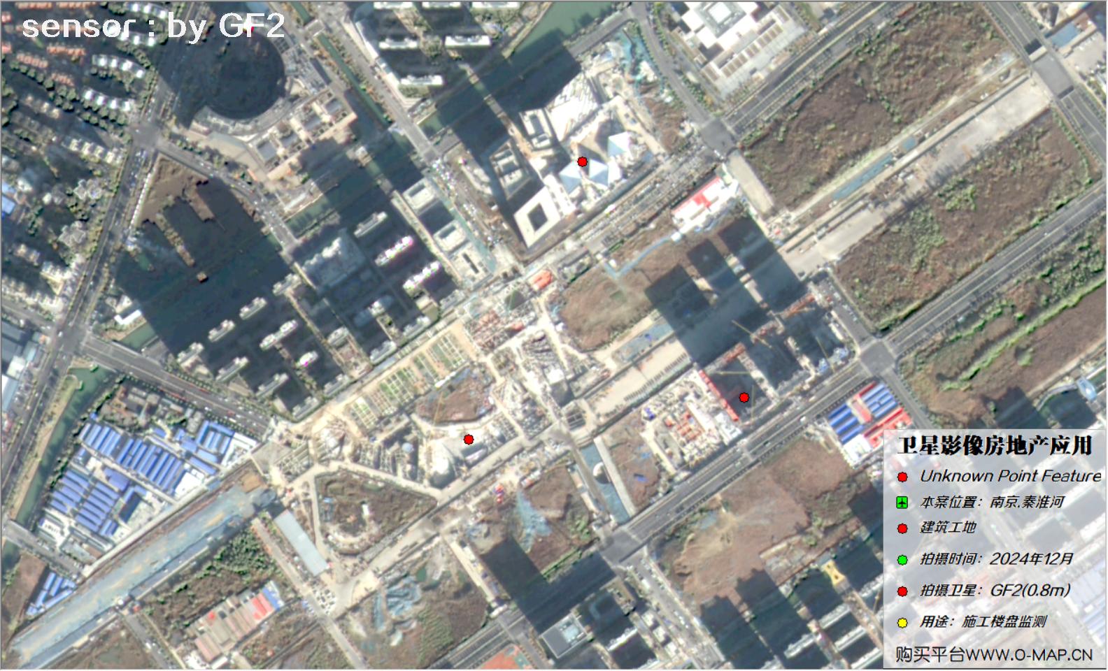0.8米GF2卫星2024年拍摄的南京市在建楼盘卫星图像