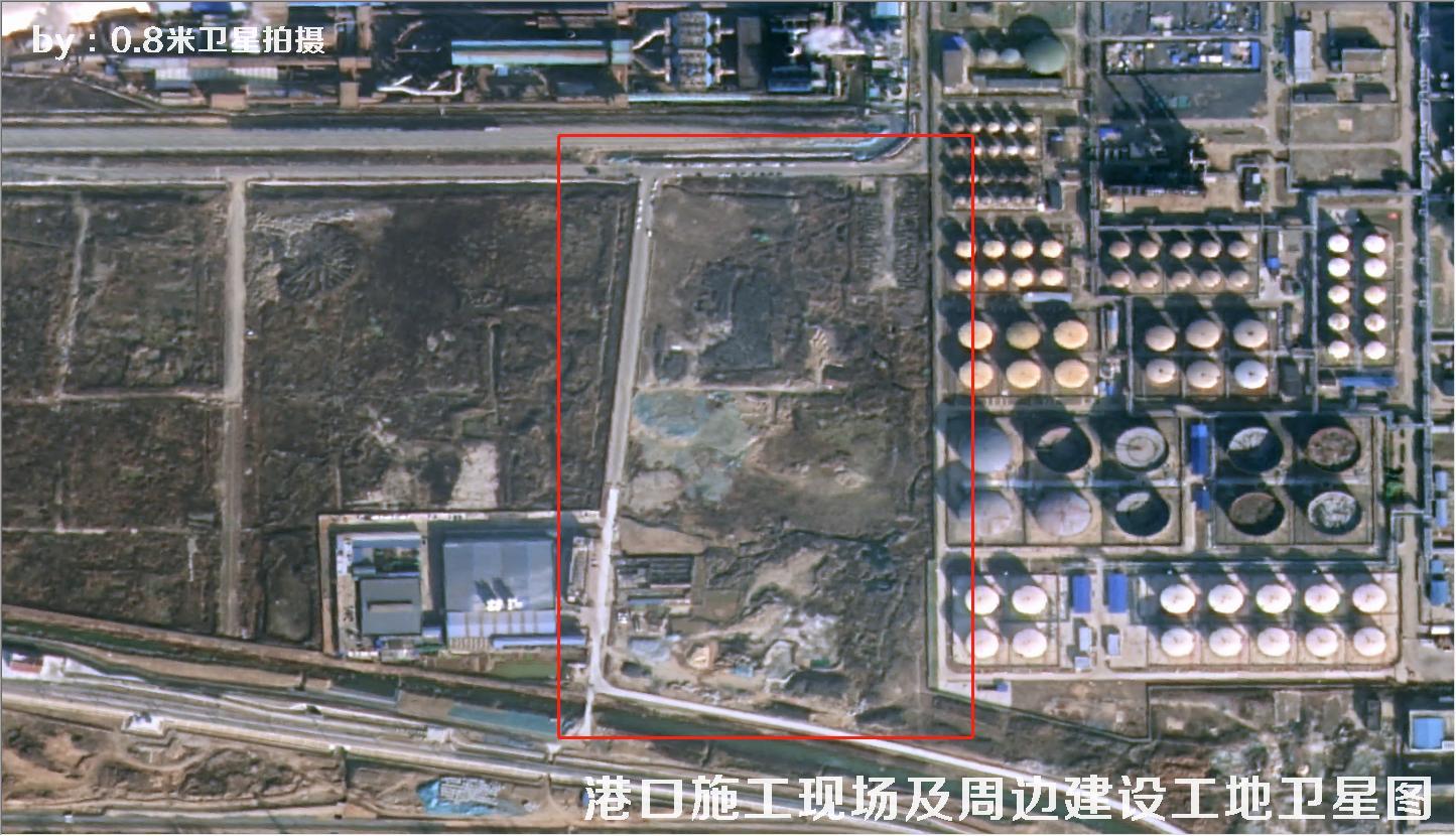 0.8米分辨率卫星拍摄的港口施工现场及周边建设工地卫星图