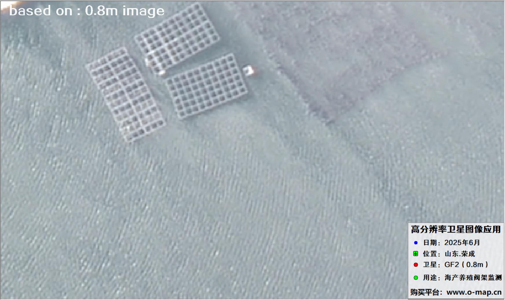高分二号卫星2025年6月拍摄的山东省荣成市海产养殖卫星图像