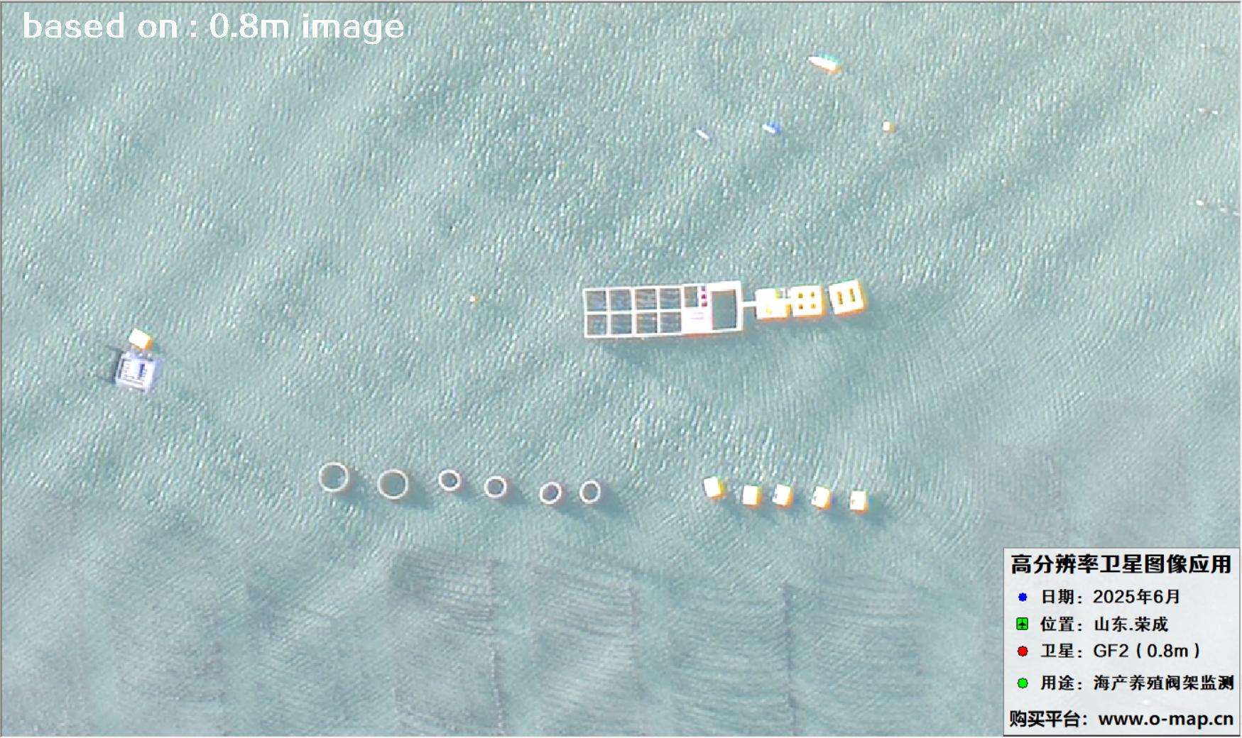 高分二号卫星2025年6月拍摄的山东省荣成市海产养殖卫星图像