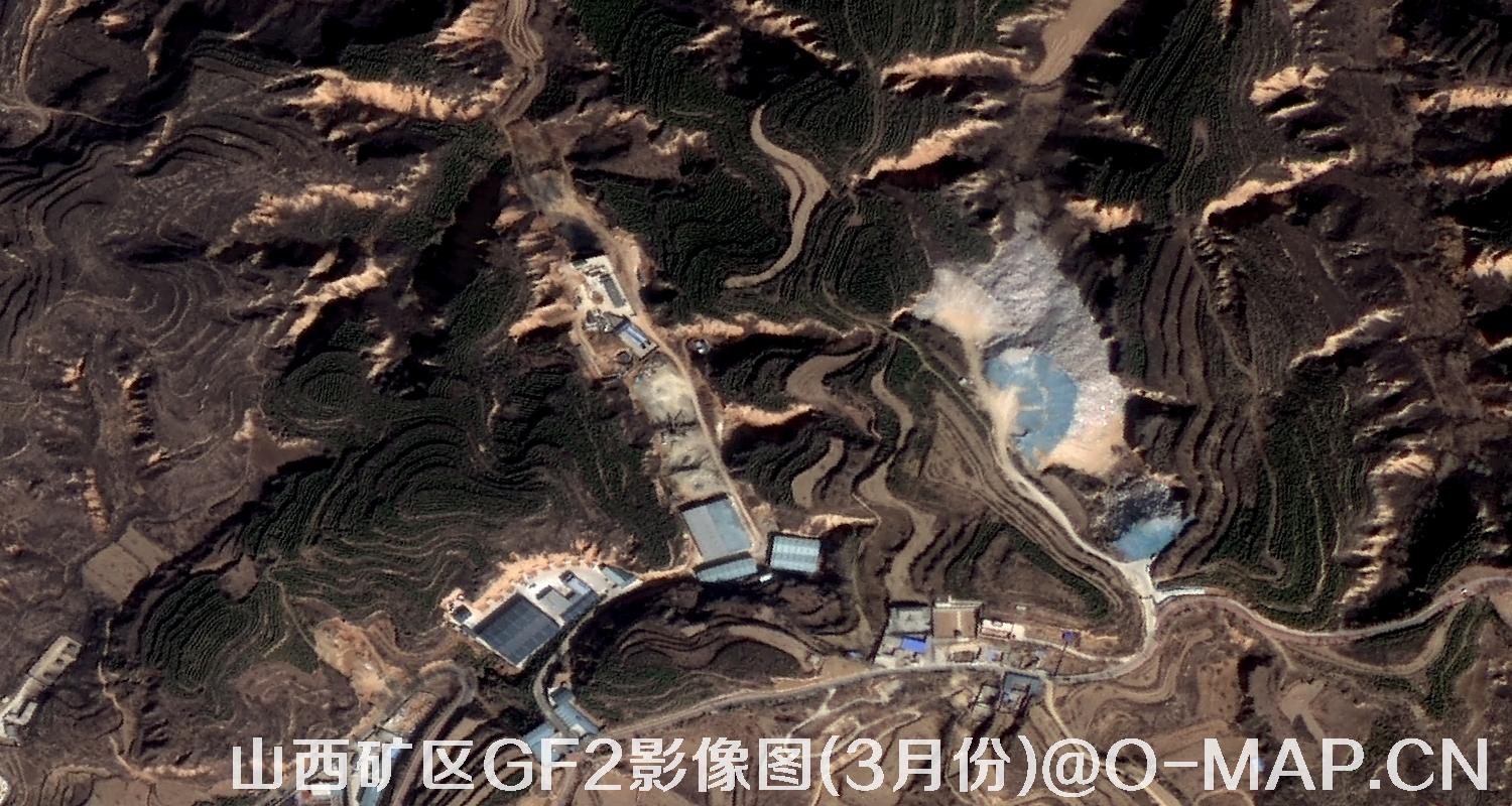 高分二号卫星拍摄的山西矿区影像图(3月份植被呈褐色)
