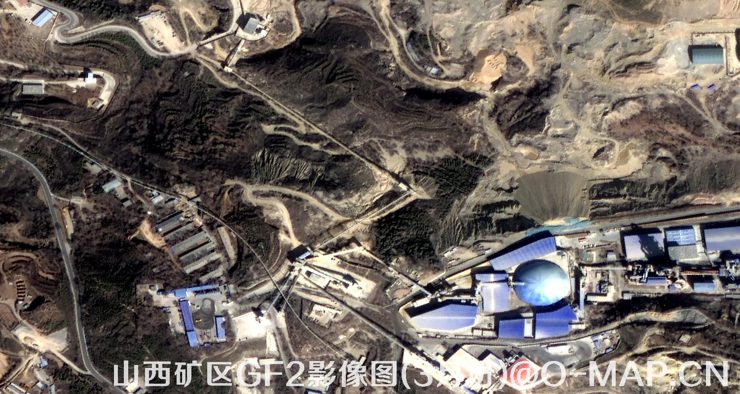 高分二号卫星拍摄的山西矿区影像图(3月份植被呈褐色)