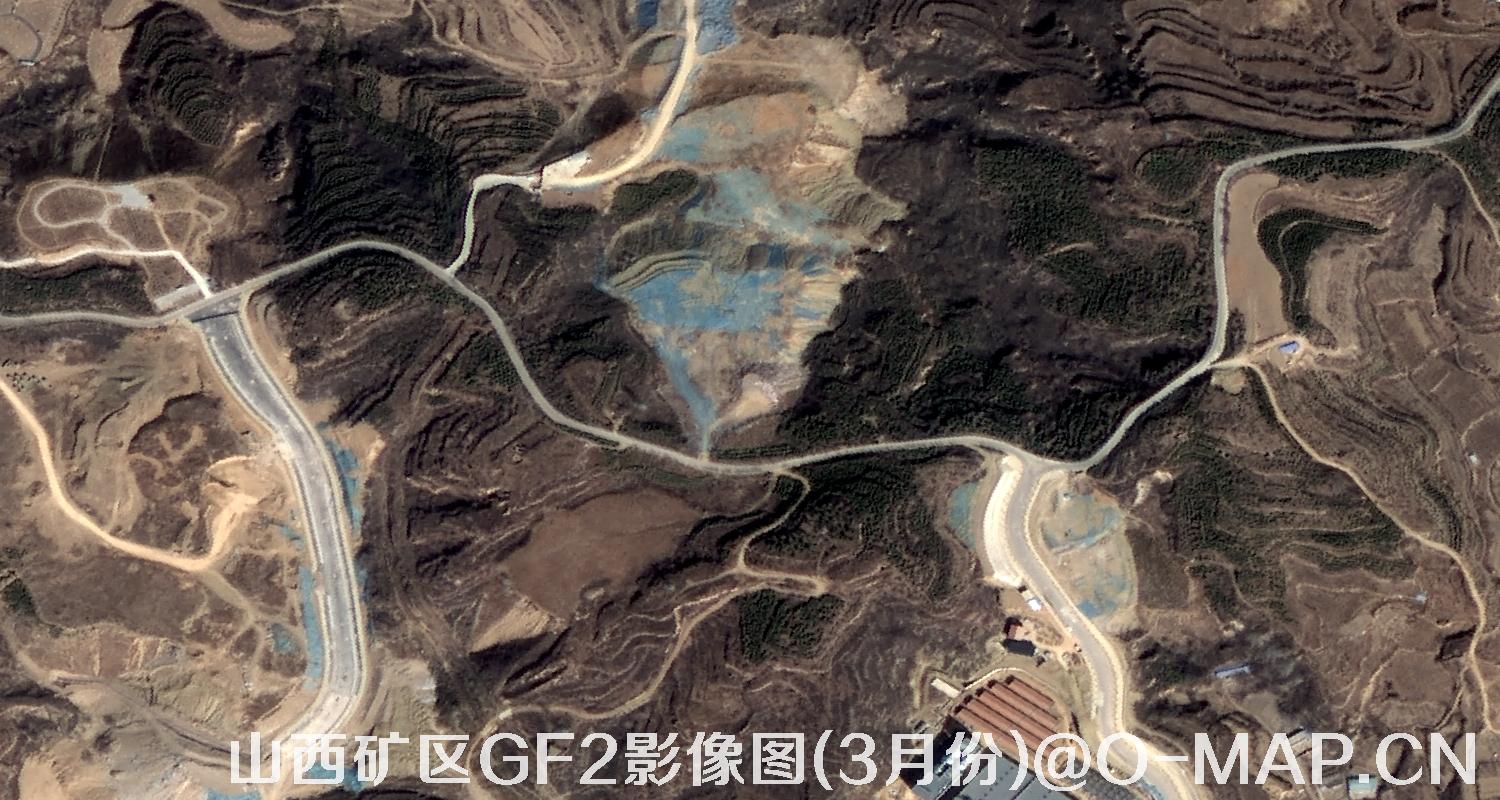 高分二号卫星拍摄的山西矿区影像图(3月份植被呈褐色)