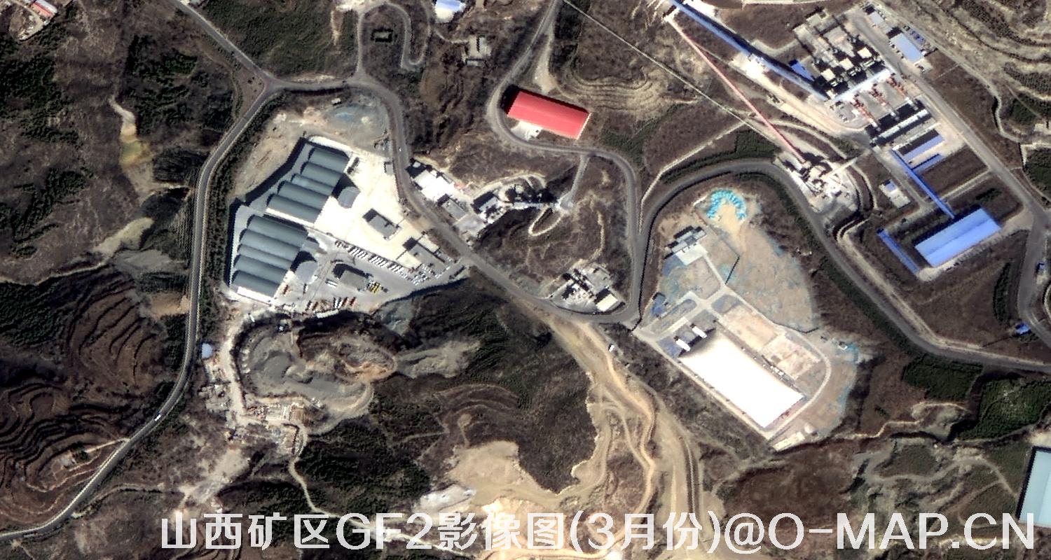 高分二号卫星拍摄的山西矿区影像图(3月份植被呈褐色)