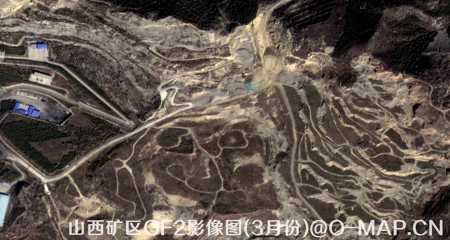 高分二号卫星拍摄的山西矿区影像图(3月份植被呈褐色)