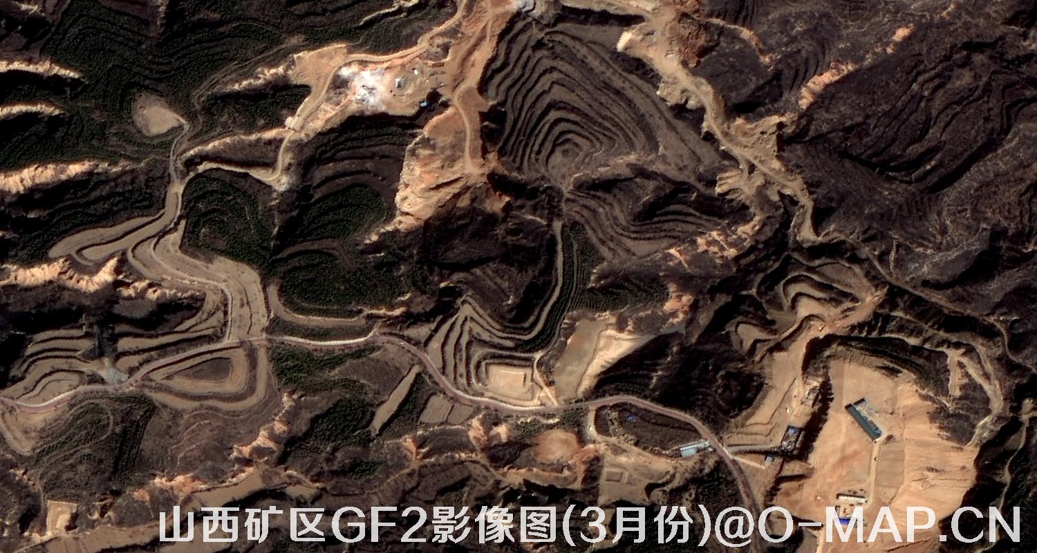 高分二号卫星拍摄的山西矿区影像图(3月份植被呈褐色)