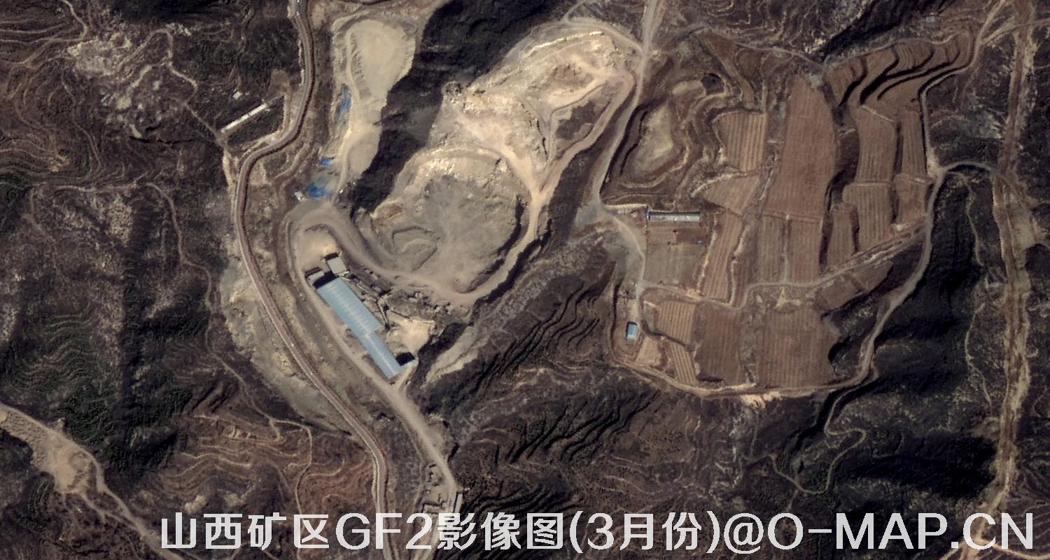 高分二号卫星拍摄的山西矿区影像图(3月份植被呈褐色)