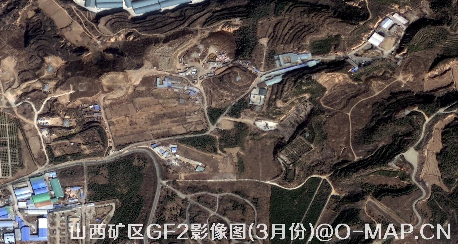 高分二号卫星拍摄的山西矿区影像图(3月份植被呈褐色)