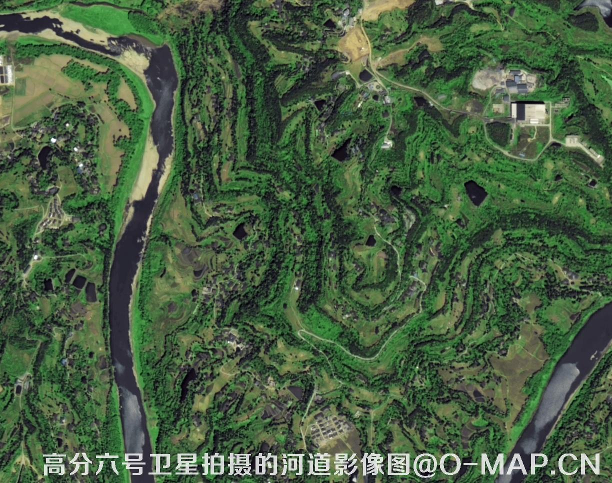 高分六号卫星拍摄的河道2米分辨率影像图