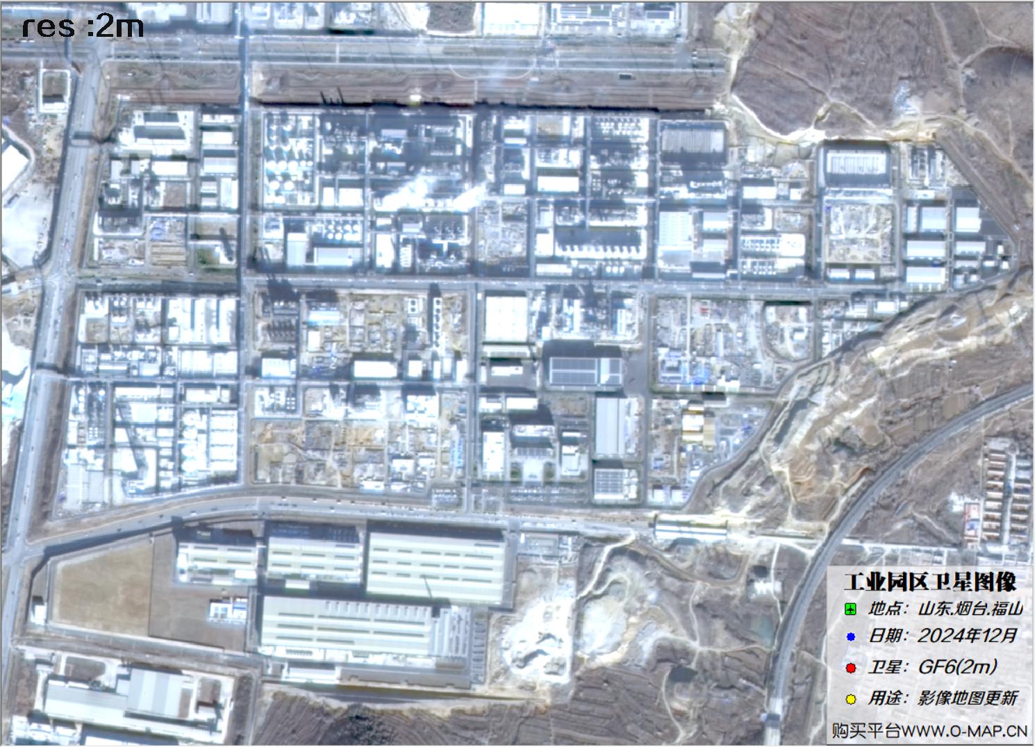 2米分辨率高分六号GF6卫星2024年拍摄的烟台市福山工业园区卫星图像