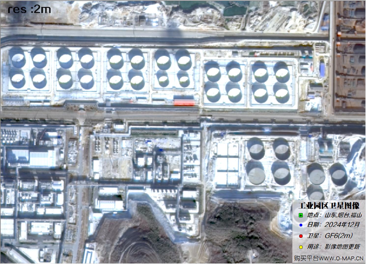 2米分辨率高分六号GF6卫星2024年拍摄的烟台市福山工业园区卫星图像