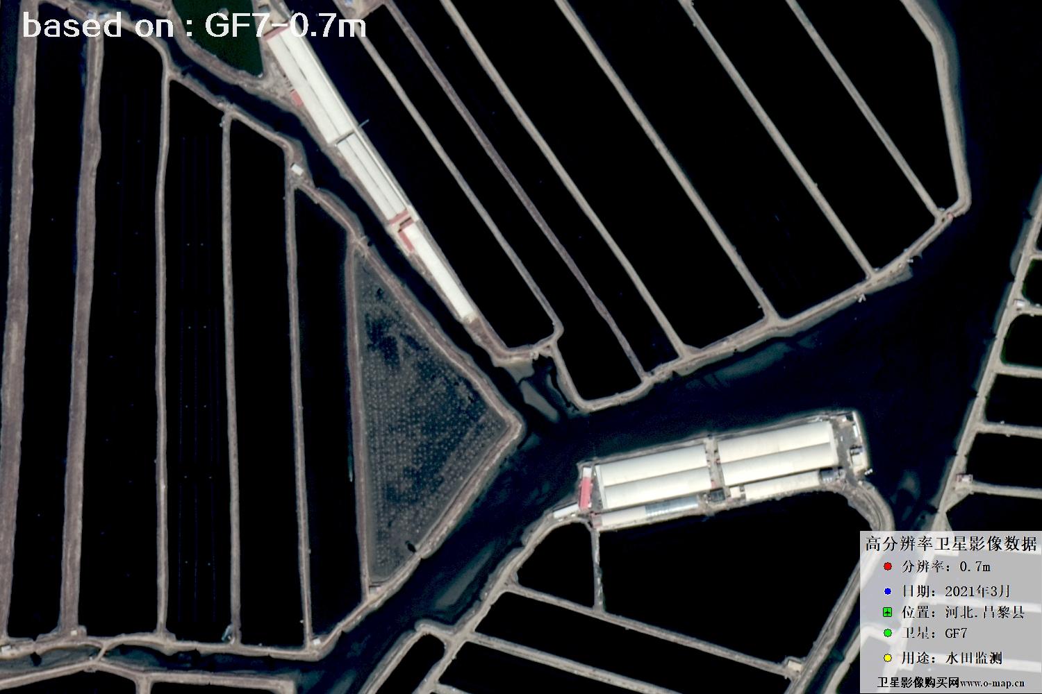 GF7卫星2021年3月份拍摄的河北省昌黎县水田水塘卫星图像