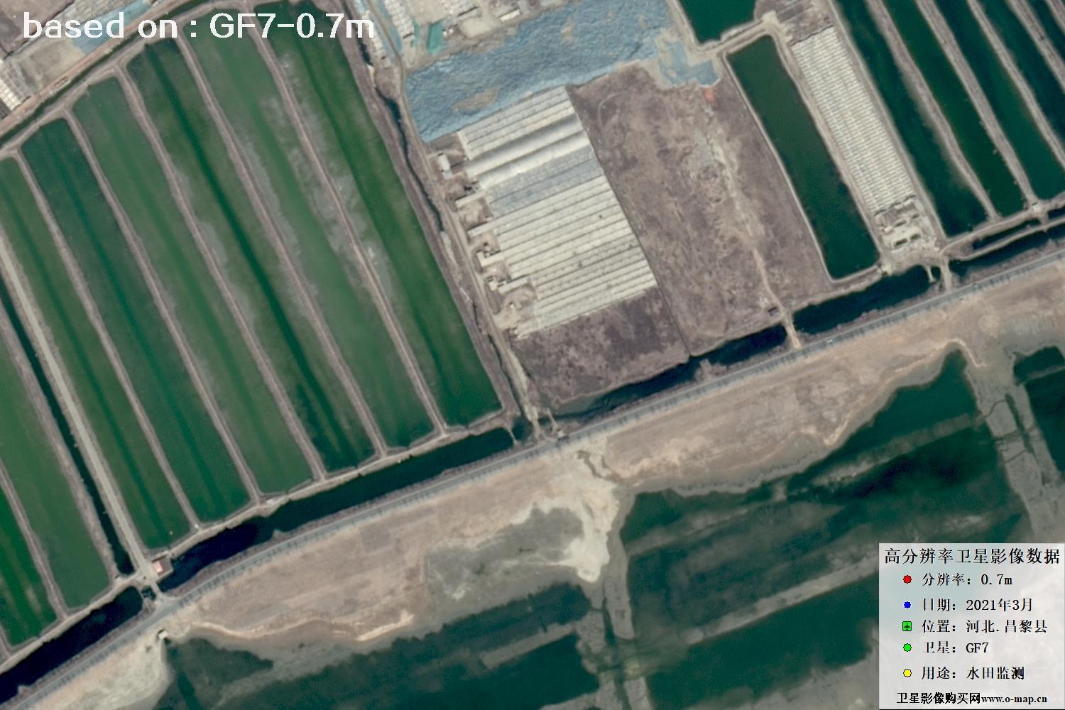 GF7卫星2021年3月份拍摄的河北省昌黎县水田水塘卫星图像