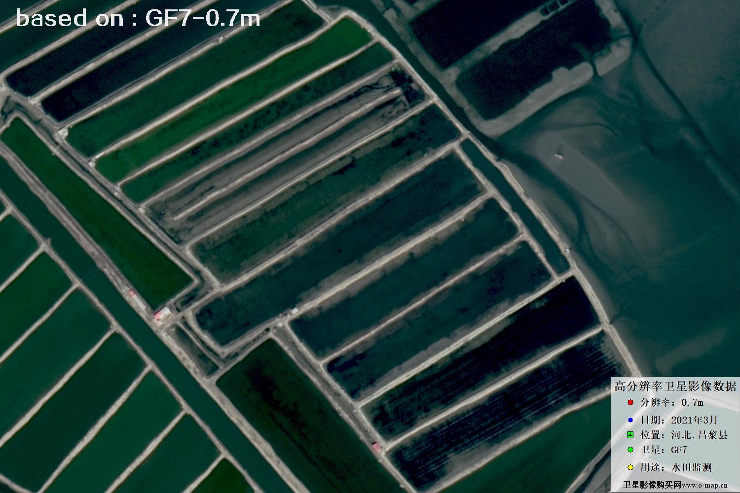 GF7卫星2021年3月份拍摄的河北省昌黎县水田水塘卫星图像
