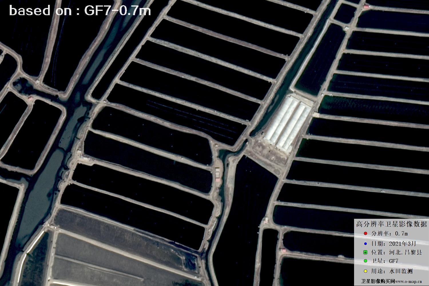 GF7卫星2021年3月份拍摄的河北省昌黎县水田水塘卫星图像