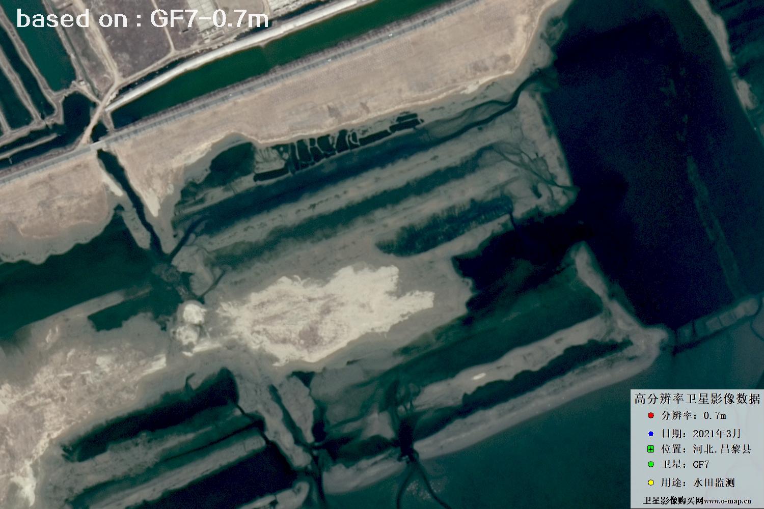 GF7卫星2021年3月份拍摄的河北省昌黎县水田水塘卫星图像
