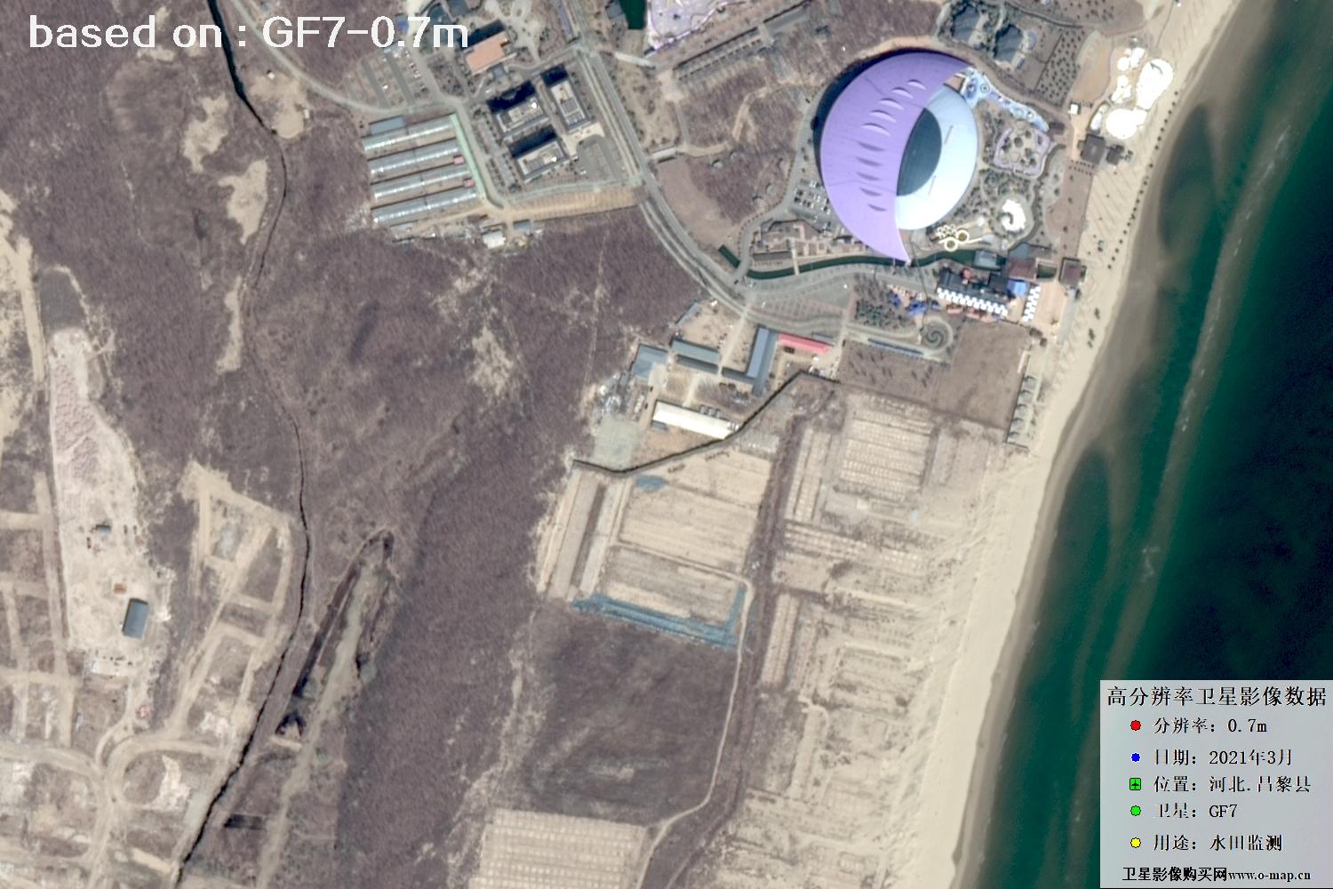 GF7卫星2021年3月份拍摄的河北省昌黎县水田水塘卫星图像