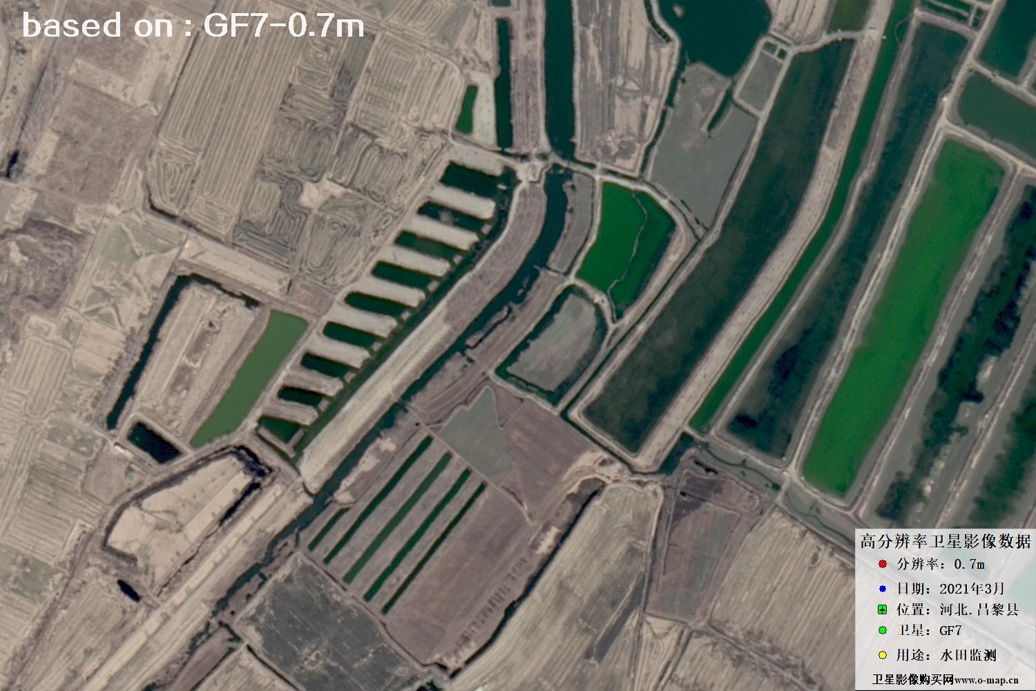 GF7卫星2021年3月份拍摄的河北省昌黎县水田水塘卫星图像