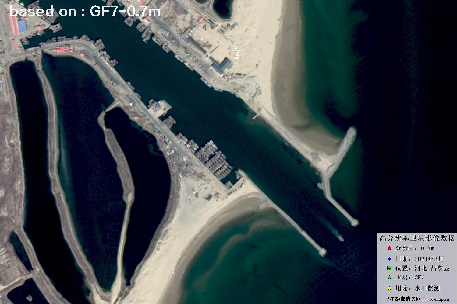 GF7卫星2021年3月份拍摄的河北省昌黎县水田水塘卫星图像