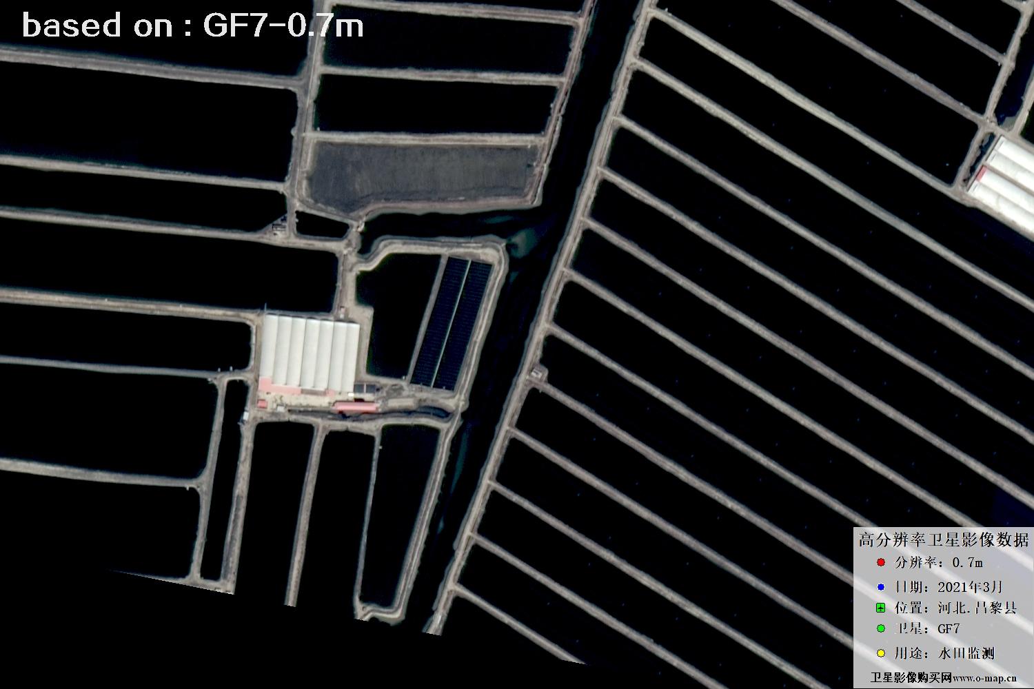 GF7卫星2021年3月份拍摄的河北省昌黎县水田水塘卫星图像