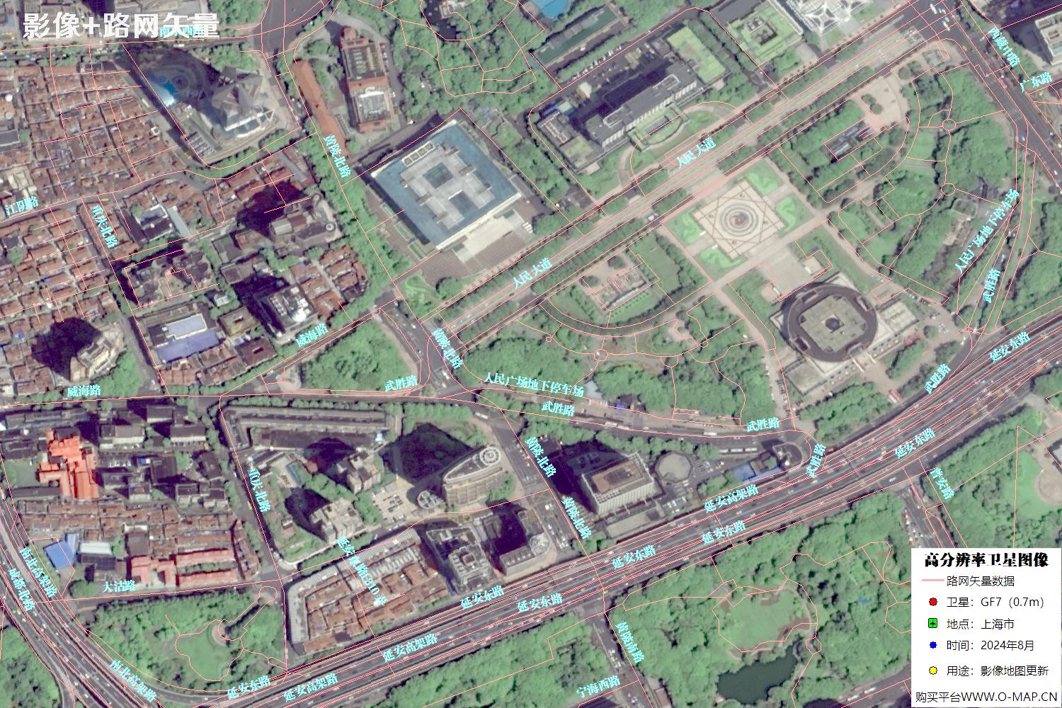 上海市路网数据和上海市2024年卫星图像叠加展示
