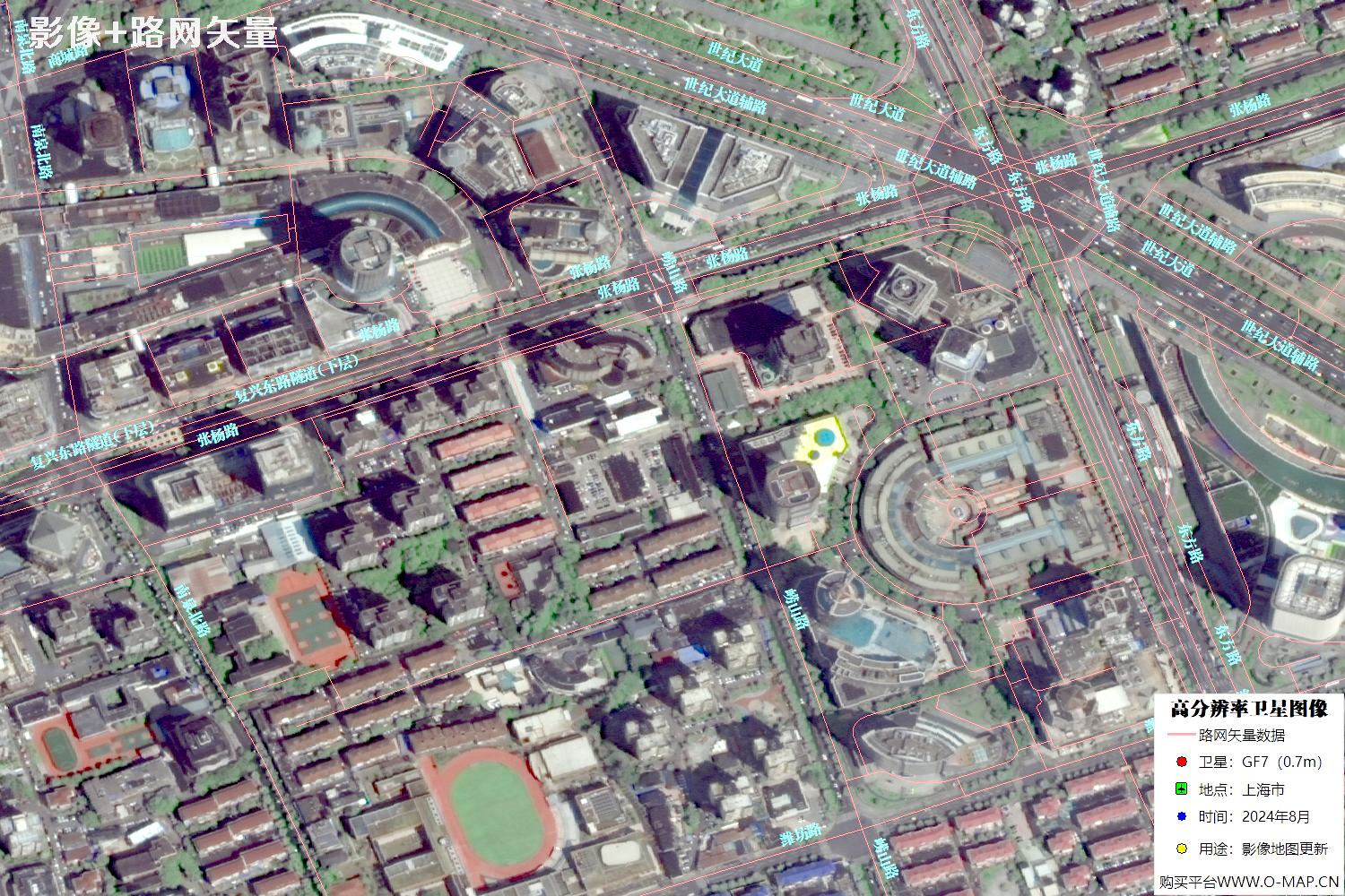 上海市路网数据和上海市2024年卫星图像叠加展示