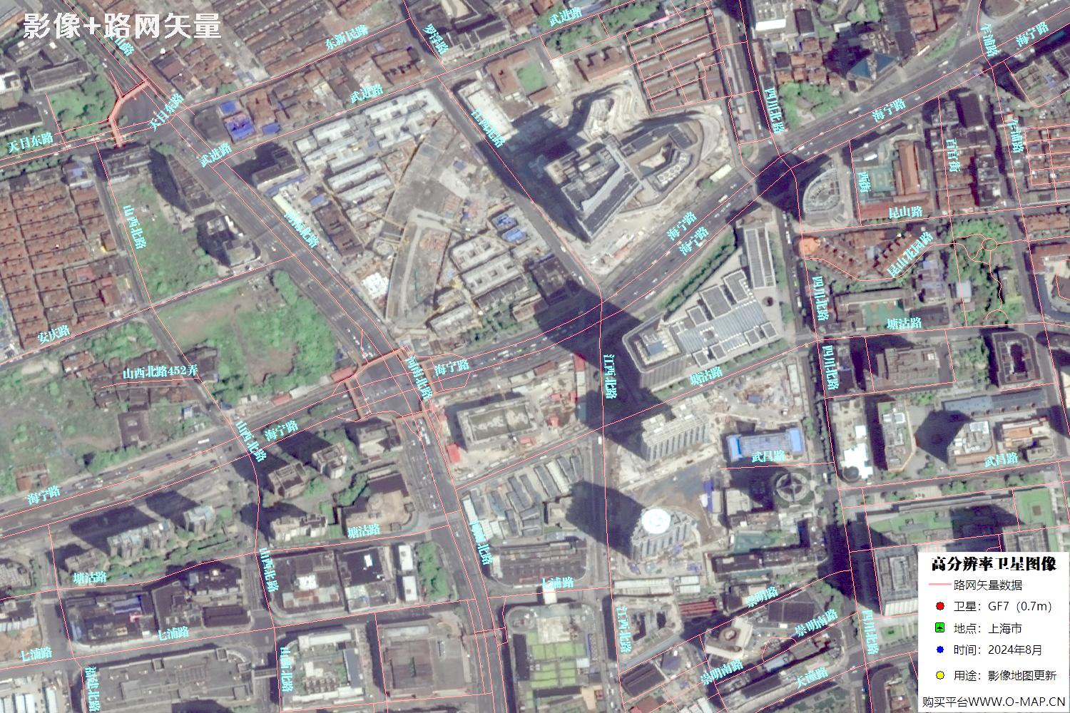 上海市路网数据和上海市2024年卫星图像叠加展示
