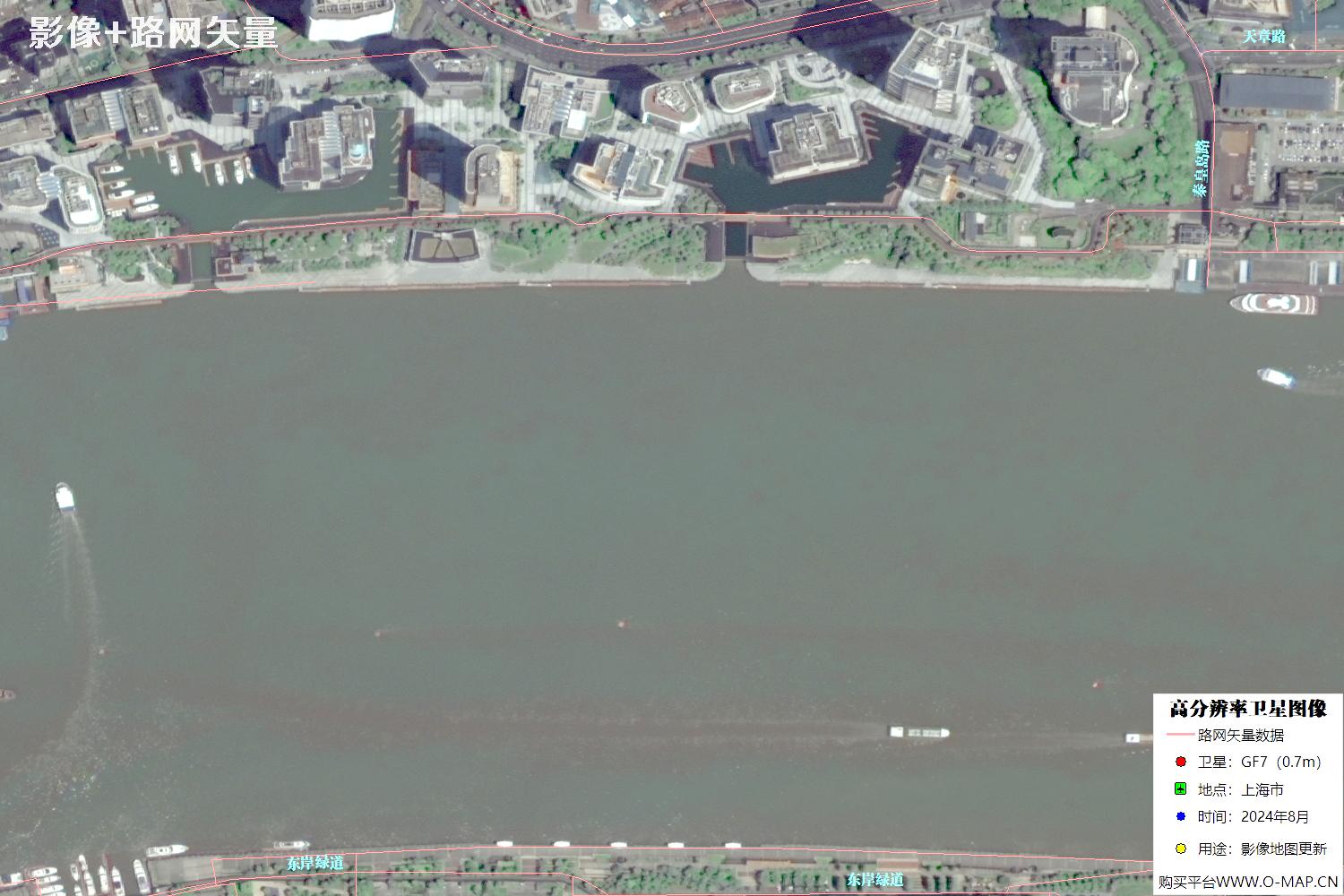 上海市路网数据和上海市2024年卫星图像叠加展示