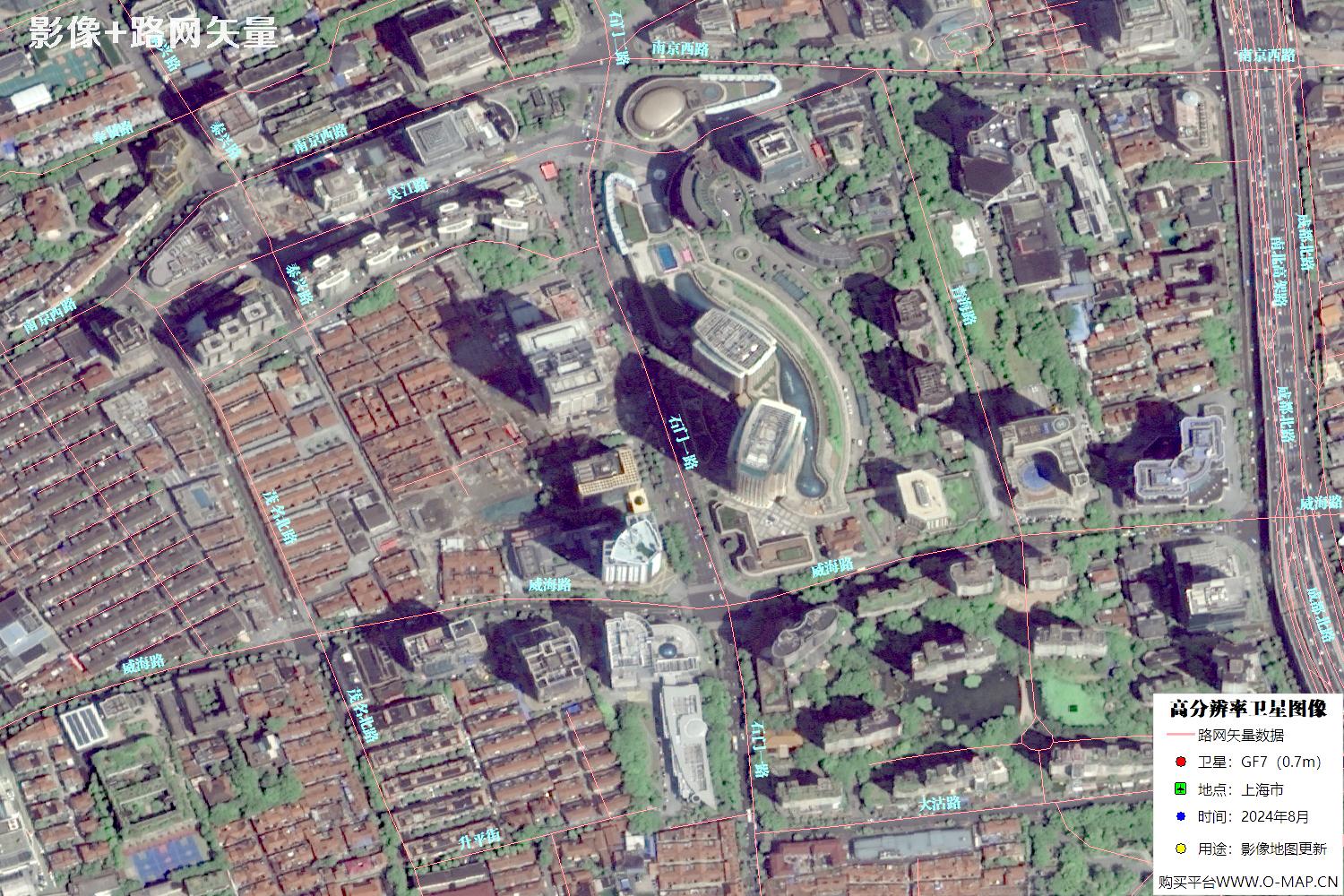 上海市路网数据和上海市2024年卫星图像叠加展示