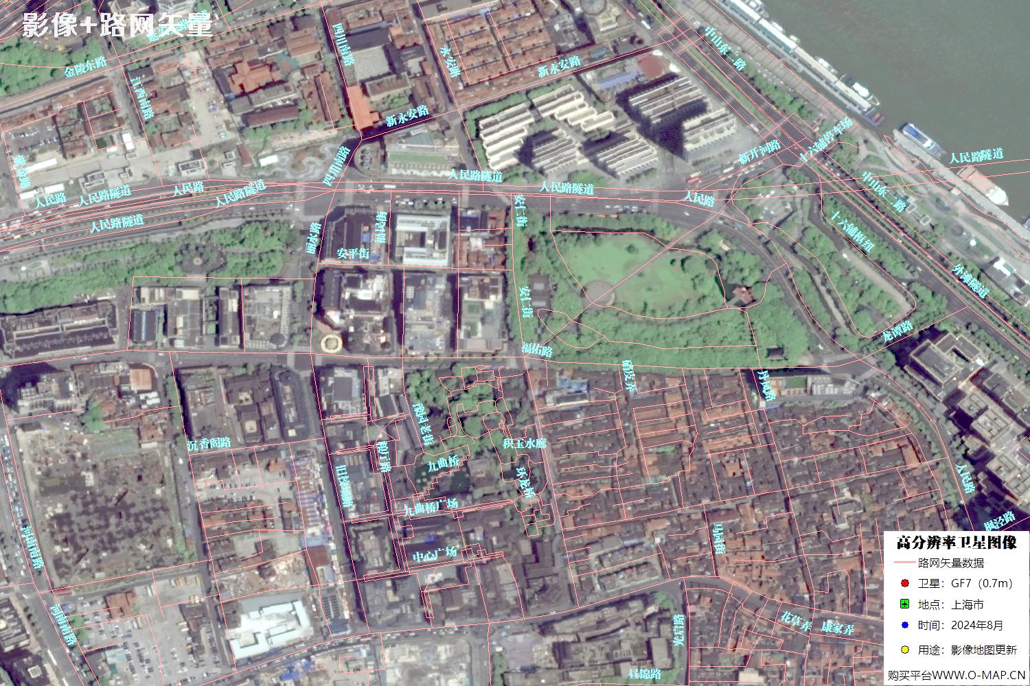 上海市路网数据和上海市2024年卫星图像叠加展示