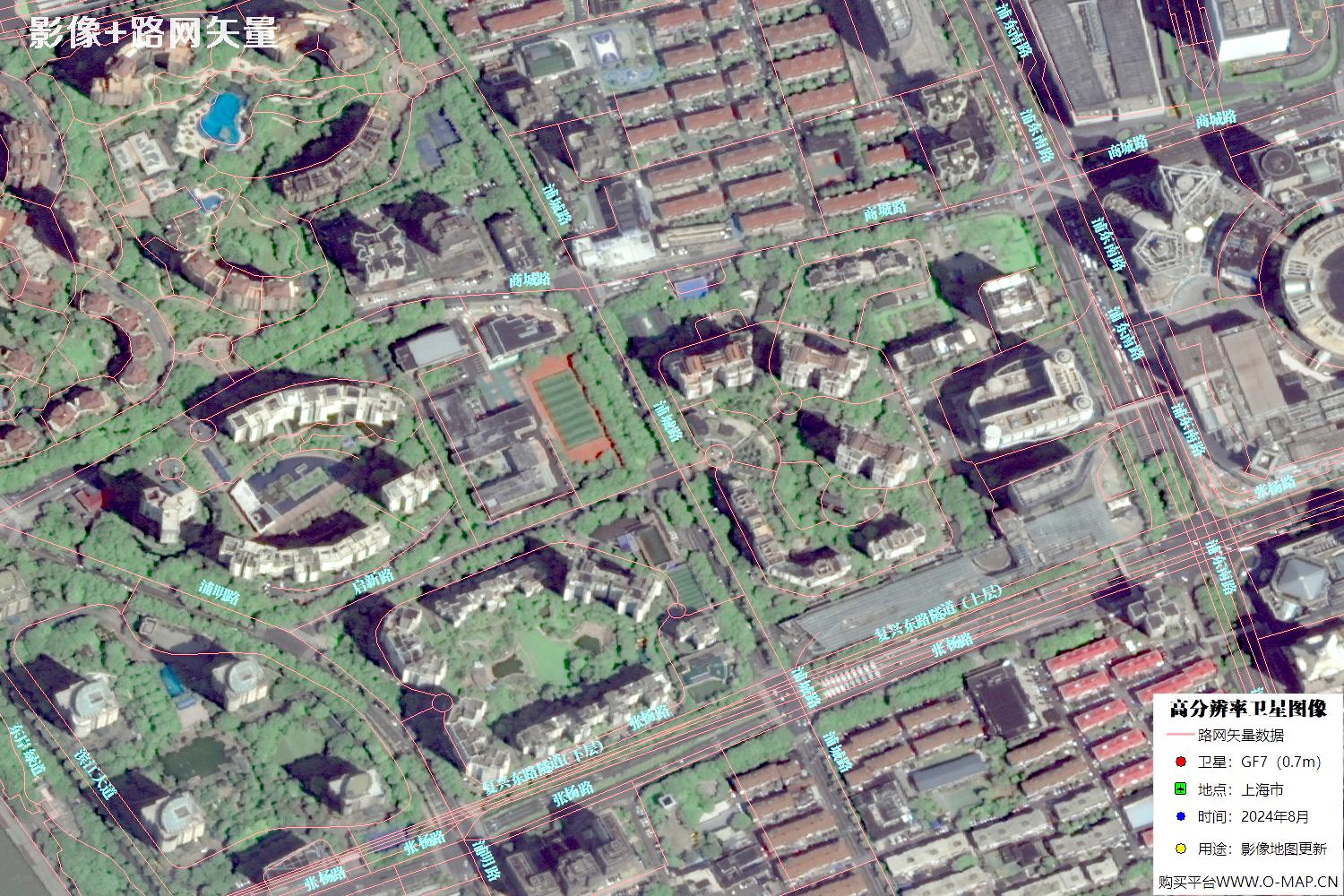 上海市路网数据和上海市2024年卫星图像叠加展示