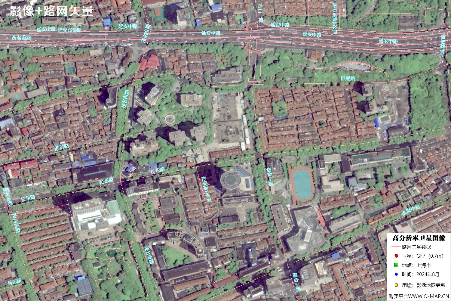 上海市路网数据和上海市2024年卫星图像叠加展示
