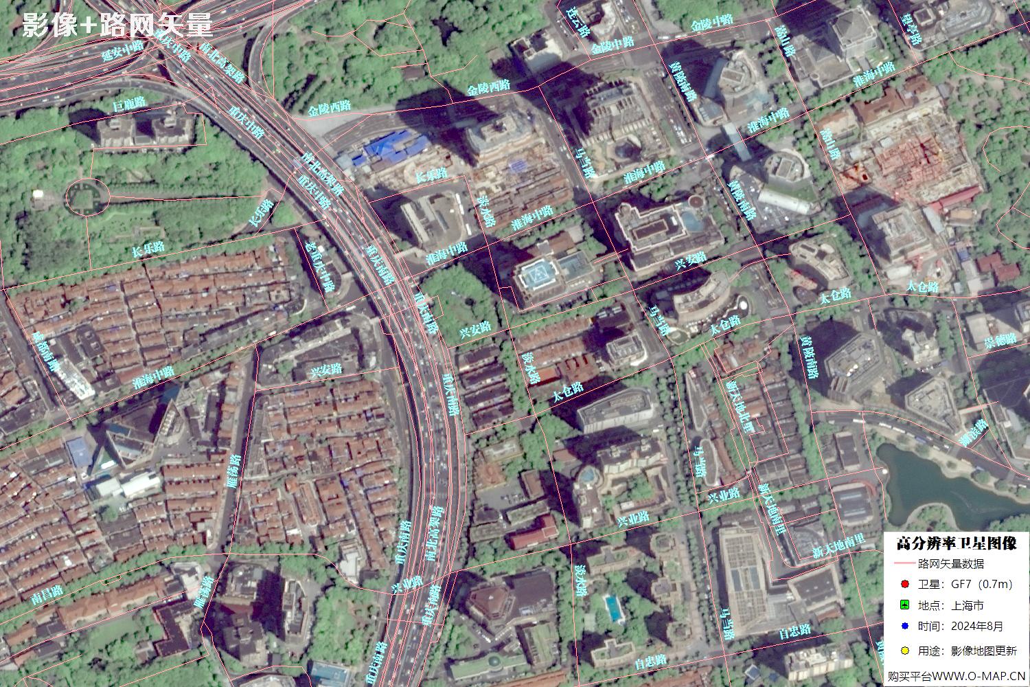 上海市路网数据和上海市2024年卫星图像叠加展示