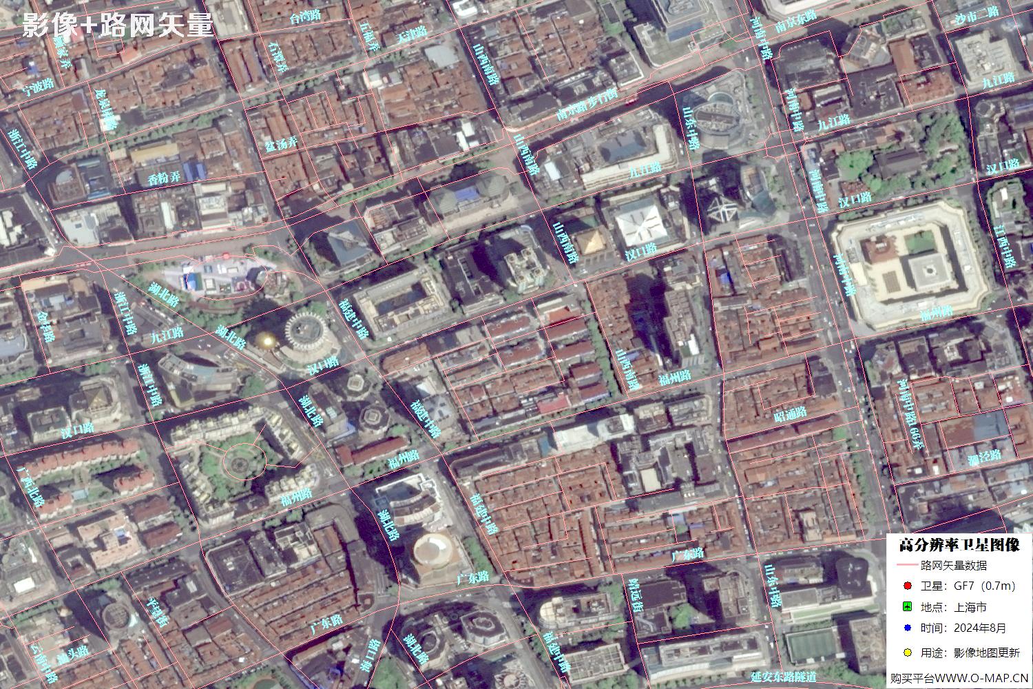 上海市路网数据和上海市2024年卫星图像叠加展示