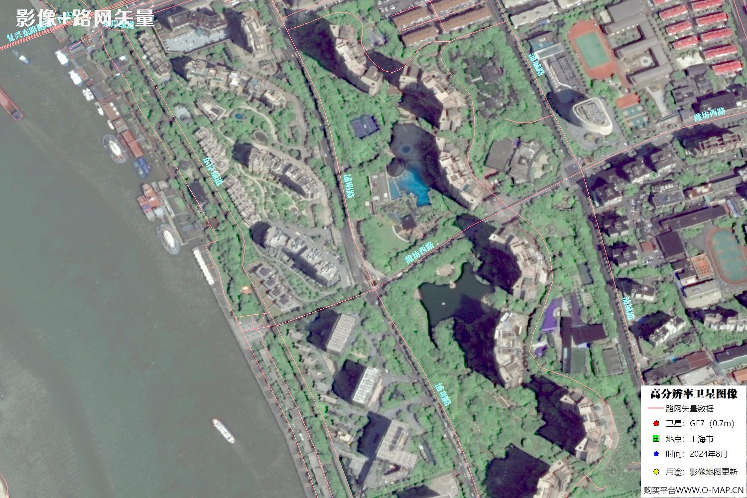 上海市路网数据和上海市2024年卫星图像叠加展示
