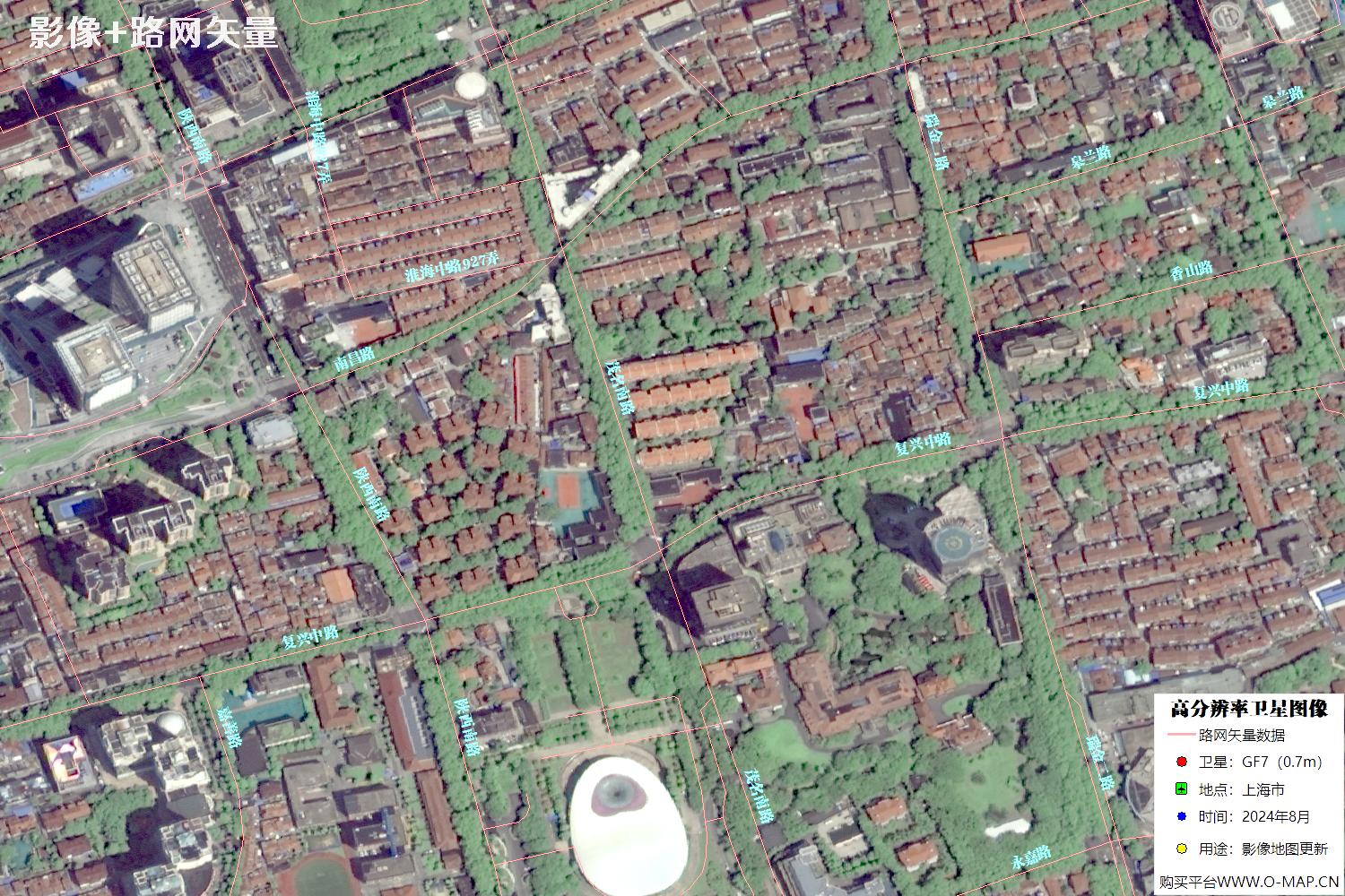 上海市路网数据和上海市2024年卫星图像叠加展示