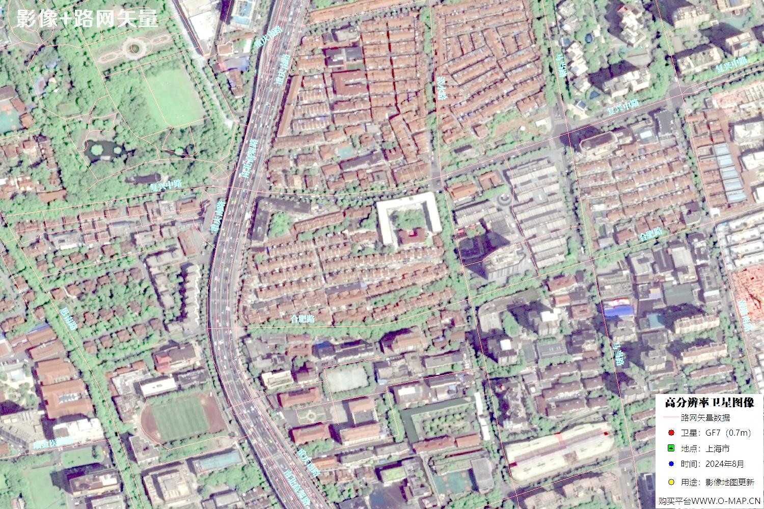 上海市路网数据和上海市2024年卫星图像叠加展示