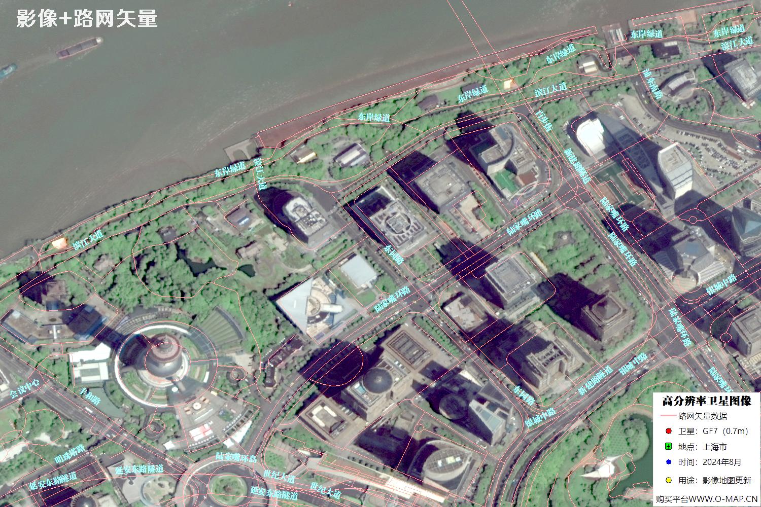 上海市路网数据和上海市2024年卫星图像叠加展示