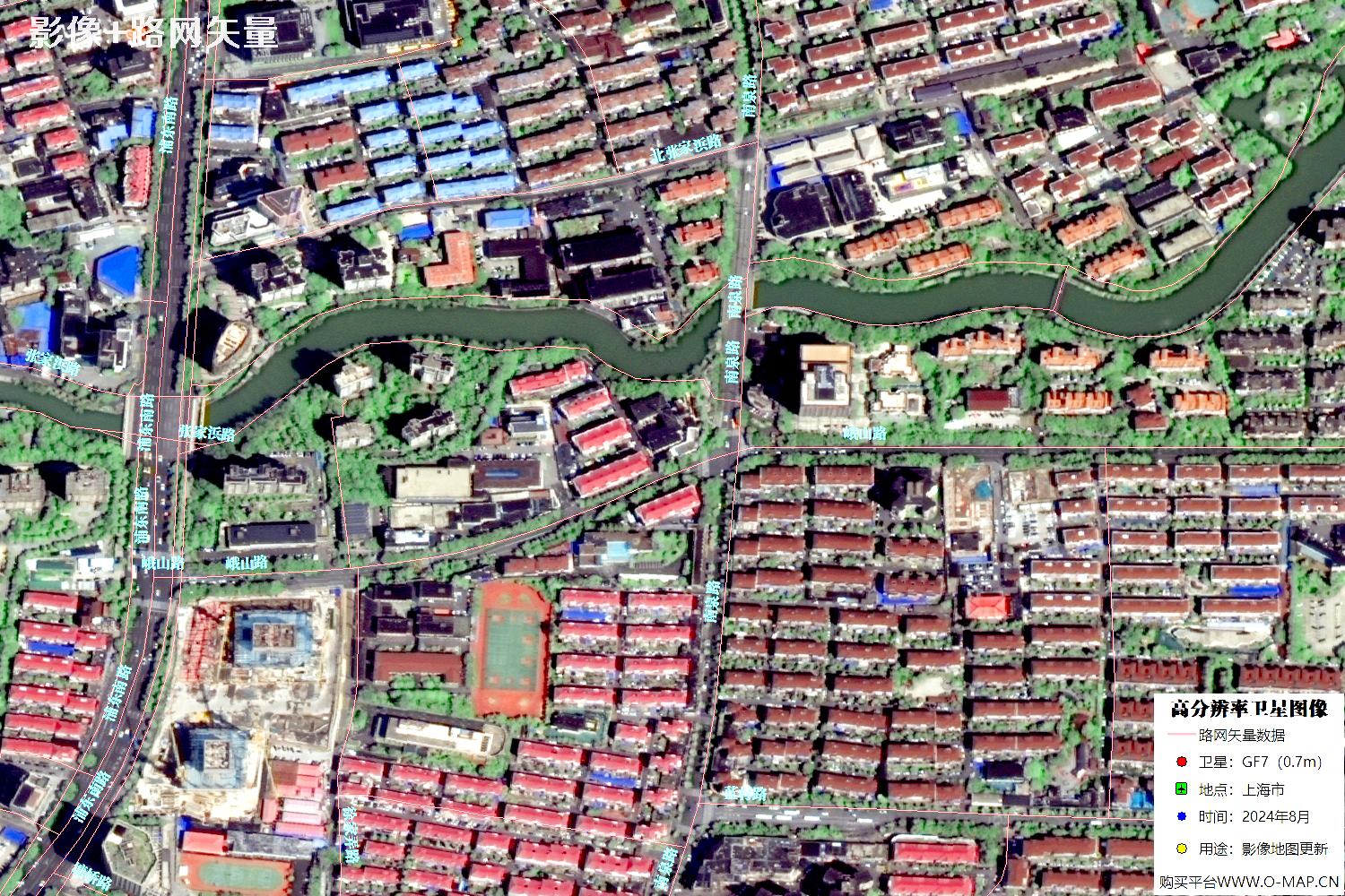 上海市路网数据和上海市2024年卫星图像叠加展示