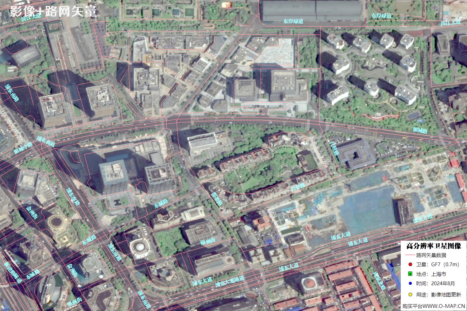 上海市路网数据和上海市2024年卫星图像叠加展示