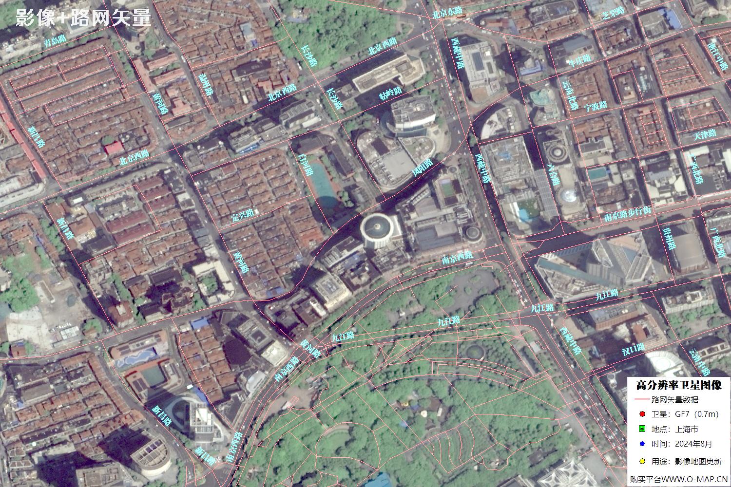 上海市路网数据和上海市2024年卫星图像叠加展示