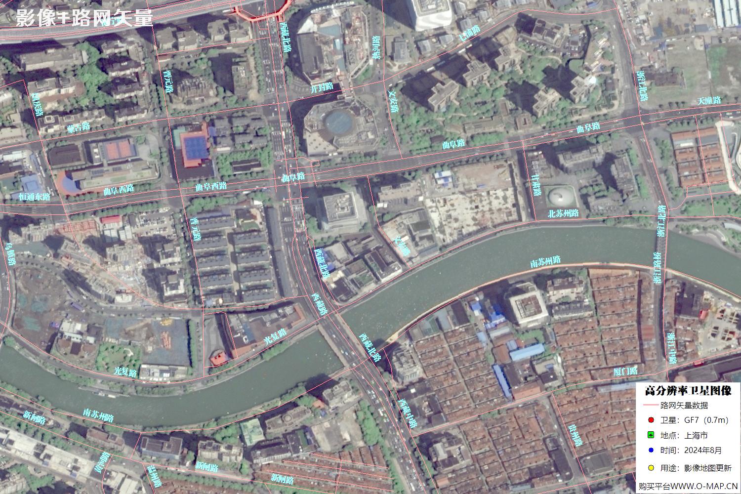 上海市路网数据和上海市2024年卫星图像叠加展示