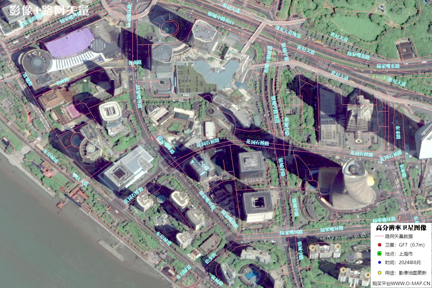 上海市路网数据和上海市2024年卫星图像叠加展示