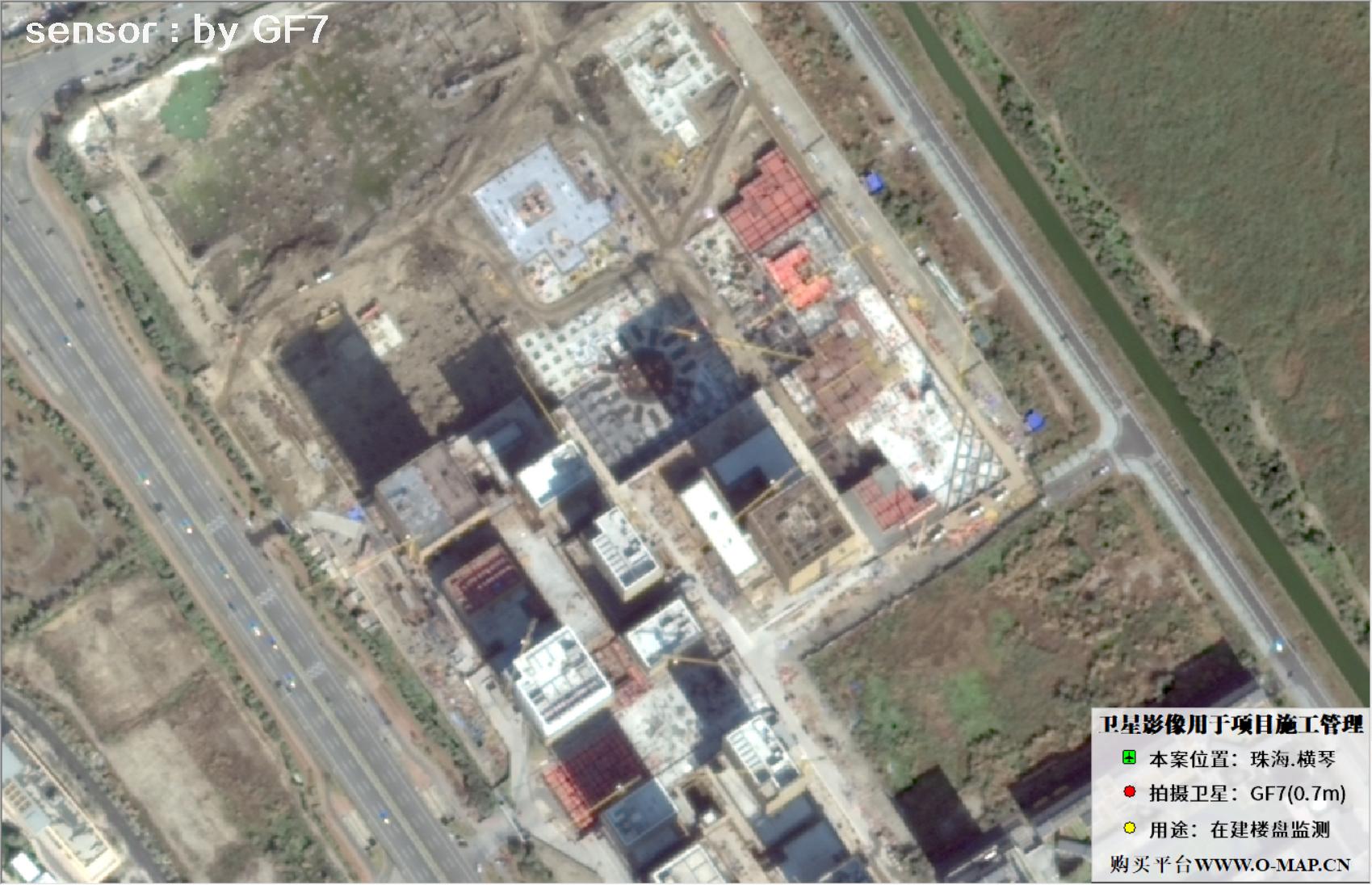 0.7米高分七号卫星2025年初拍摄的珠海在建楼盘卫星图像