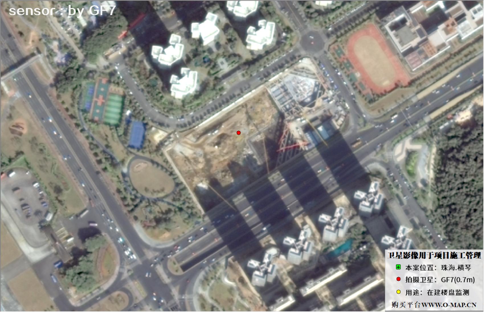 0.7米高分七号卫星2025年初拍摄的珠海在建楼盘卫星图像